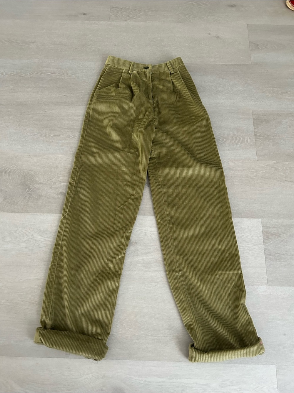 Rose milk pleated Olive Corduroy Wide-Leg Trousers